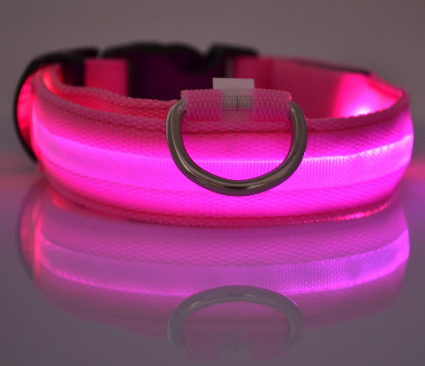 Nylon LED Hundehalsband – Leuchtend & Sicher bei Nacht  Verstellbar | LED Leuchthalsband für Hunde & Katzen | Sicherheitslicht für Spaziergänge