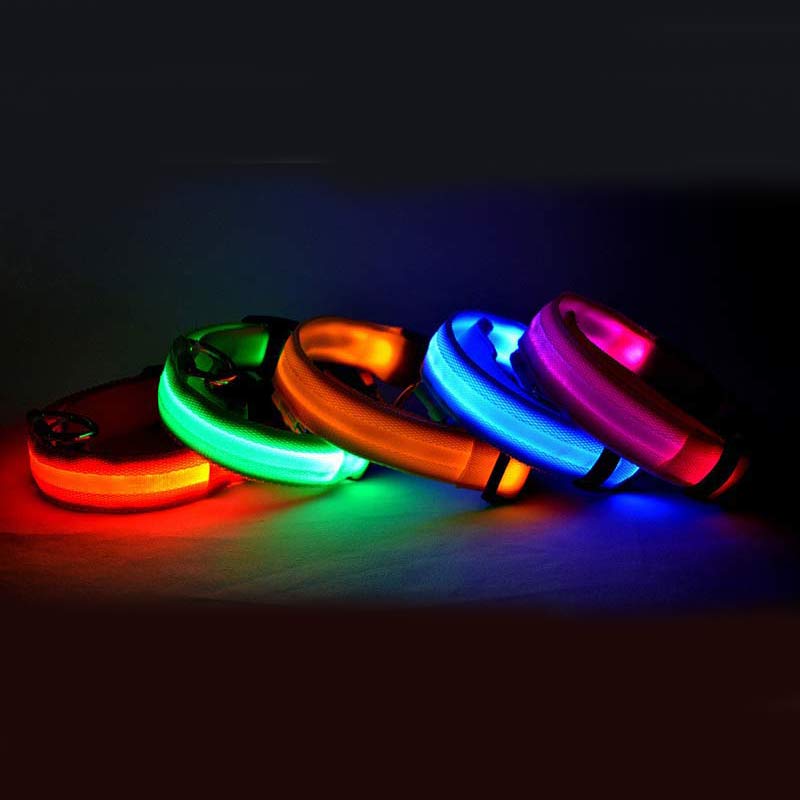 Nylon LED Hundehalsband – Leuchtend & Sicher bei Nacht  Verstellbar | LED Leuchthalsband für Hunde & Katzen | Sicherheitslicht für Spaziergänge